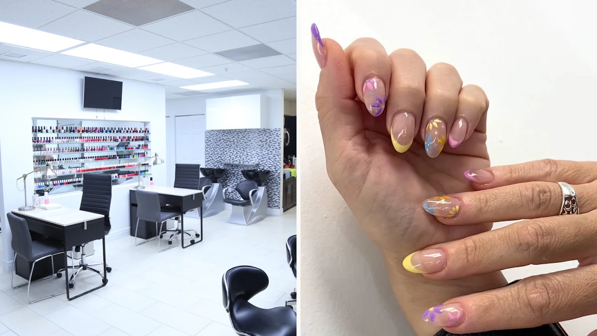 A clean salon station with manicure tools.