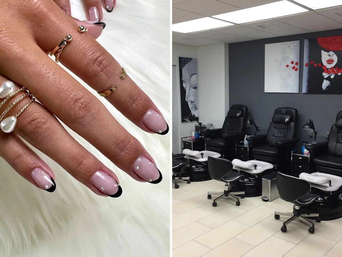 Nail technicians shaping and painting manicures.