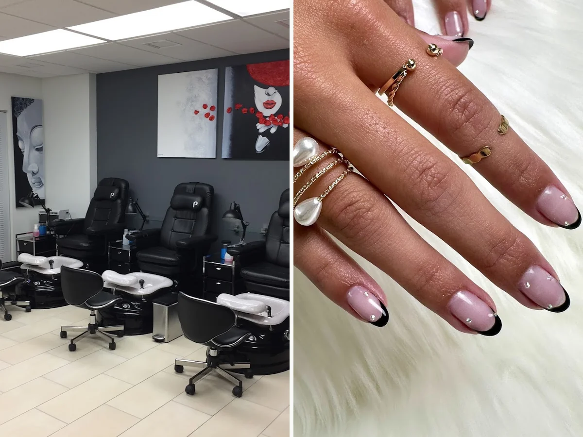 Nail technicians shaping and painting manicures.